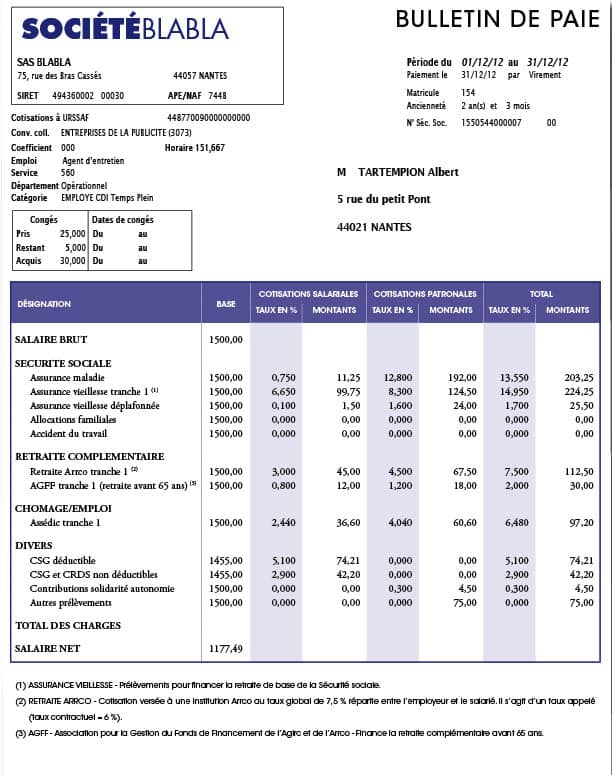 exemple de bulletin de salaire