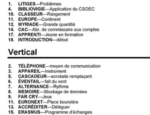 Solution Mots Croisés n°18