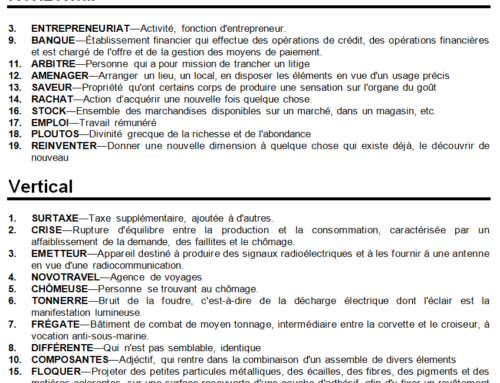 Solution Mots Croisés n°19